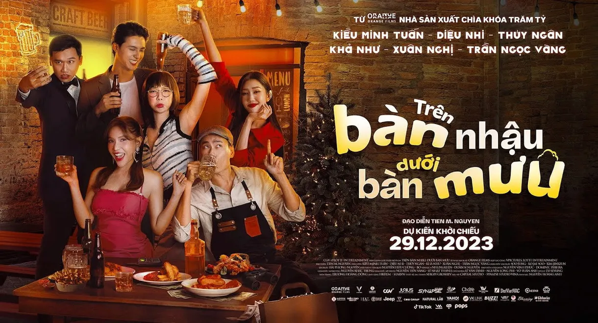 On the drinking table under the planning table