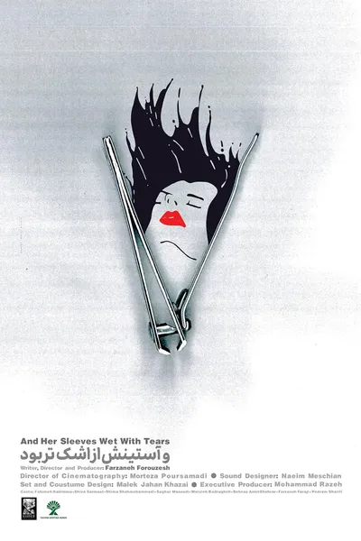 and her sleeve wet with tears