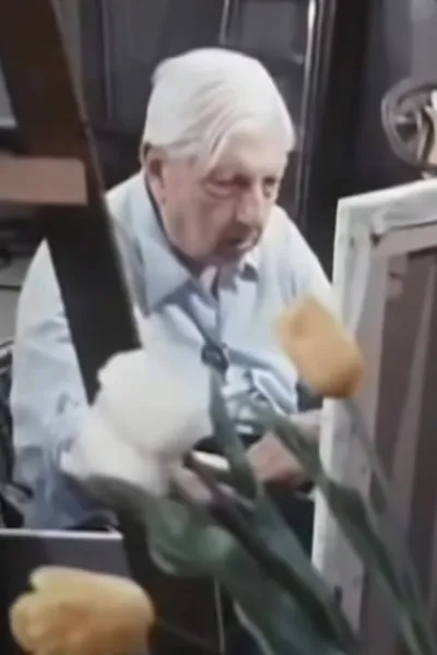 Giorgio de Chirico paints live The Sun on the Easel, 1973